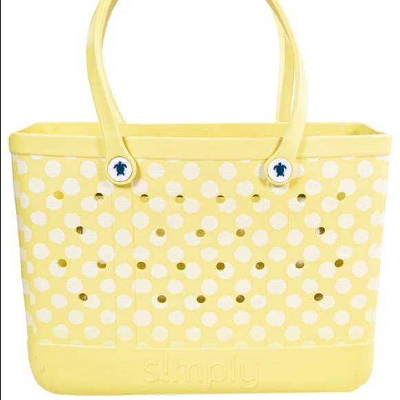 Simply Southern Handbags - 🍋 NWT Simply Southern Polka Dot Tote Bogg Style Bag XL Yellow Beach Sports